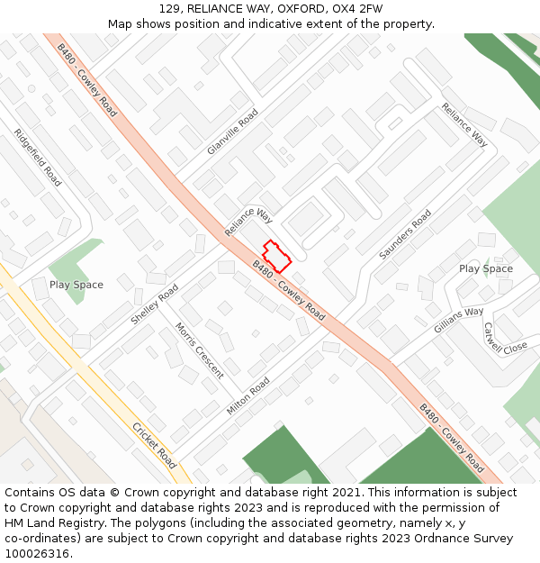 129, RELIANCE WAY, OXFORD, OX4 2FW: Location map and indicative extent of plot