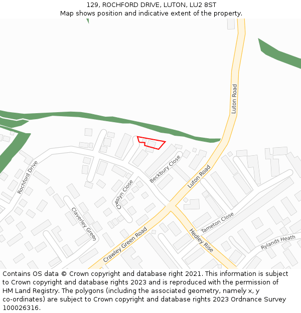 129, ROCHFORD DRIVE, LUTON, LU2 8ST: Location map and indicative extent of plot