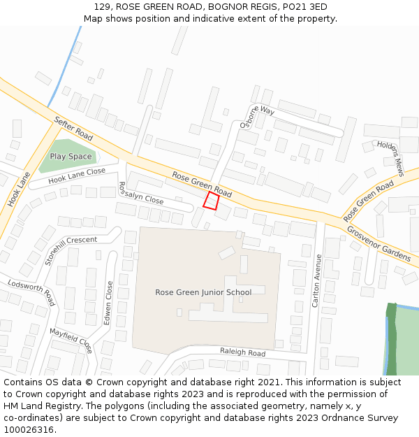 129, ROSE GREEN ROAD, BOGNOR REGIS, PO21 3ED: Location map and indicative extent of plot