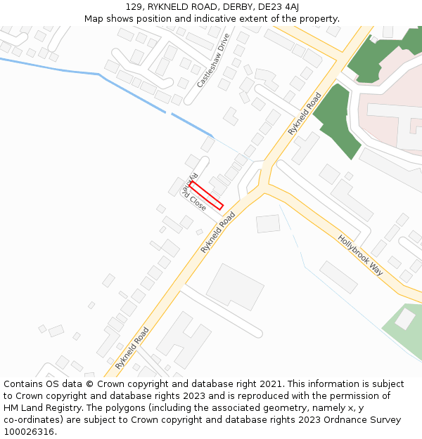 129, RYKNELD ROAD, DERBY, DE23 4AJ: Location map and indicative extent of plot