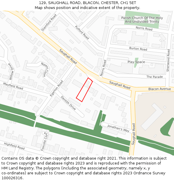 129, SAUGHALL ROAD, BLACON, CHESTER, CH1 5ET: Location map and indicative extent of plot