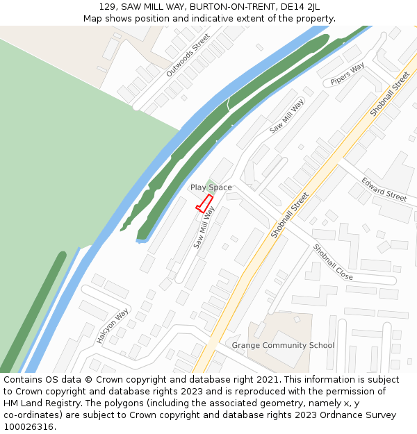 129, SAW MILL WAY, BURTON-ON-TRENT, DE14 2JL: Location map and indicative extent of plot