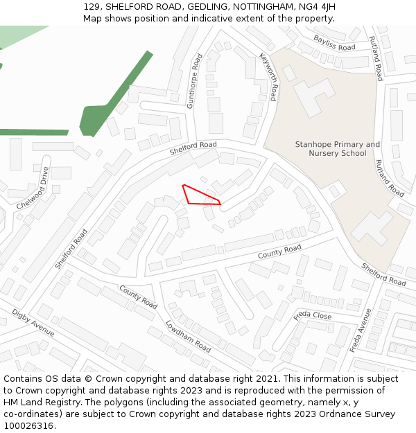 129, SHELFORD ROAD, GEDLING, NOTTINGHAM, NG4 4JH: Location map and indicative extent of plot