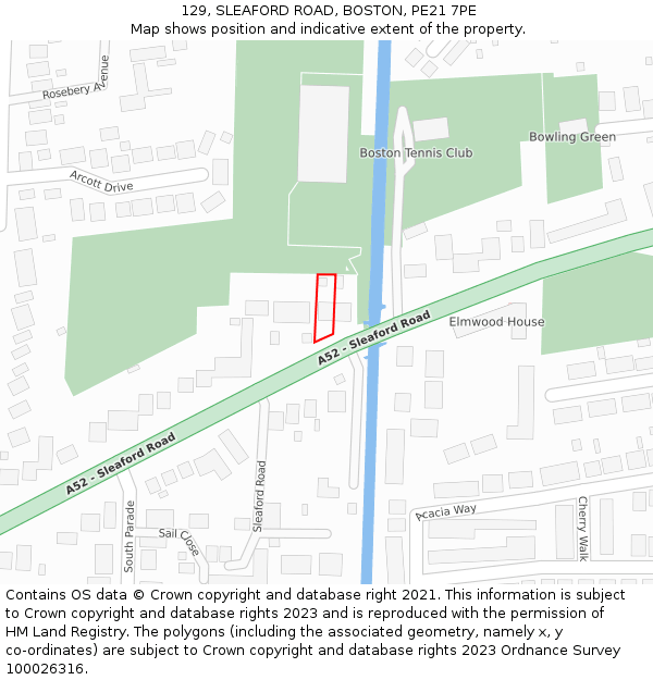 129, SLEAFORD ROAD, BOSTON, PE21 7PE: Location map and indicative extent of plot