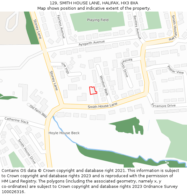 129, SMITH HOUSE LANE, HALIFAX, HX3 8XA: Location map and indicative extent of plot