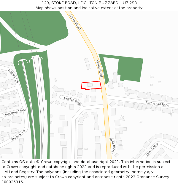 129, STOKE ROAD, LEIGHTON BUZZARD, LU7 2SR: Location map and indicative extent of plot