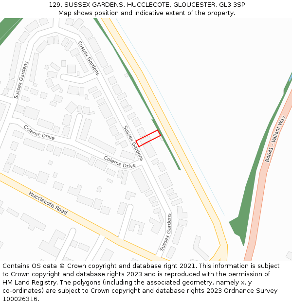 129, SUSSEX GARDENS, HUCCLECOTE, GLOUCESTER, GL3 3SP: Location map and indicative extent of plot