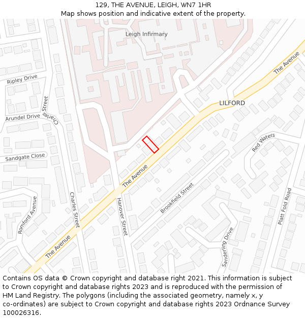 129, THE AVENUE, LEIGH, WN7 1HR: Location map and indicative extent of plot