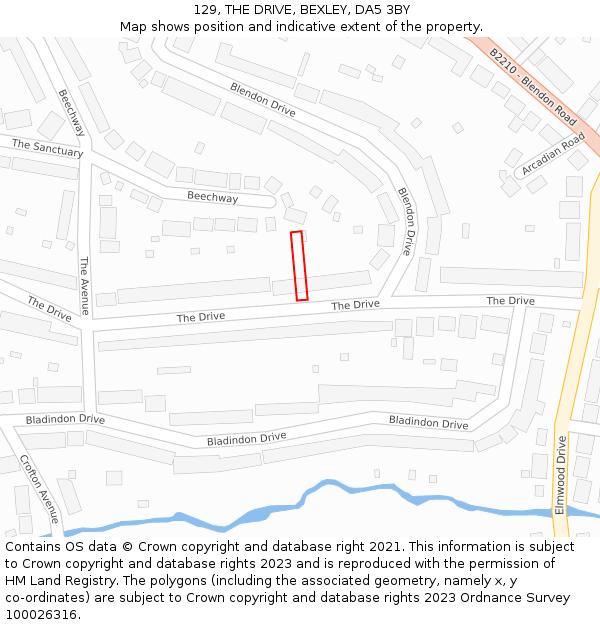 129, THE DRIVE, BEXLEY, DA5 3BY: Location map and indicative extent of plot