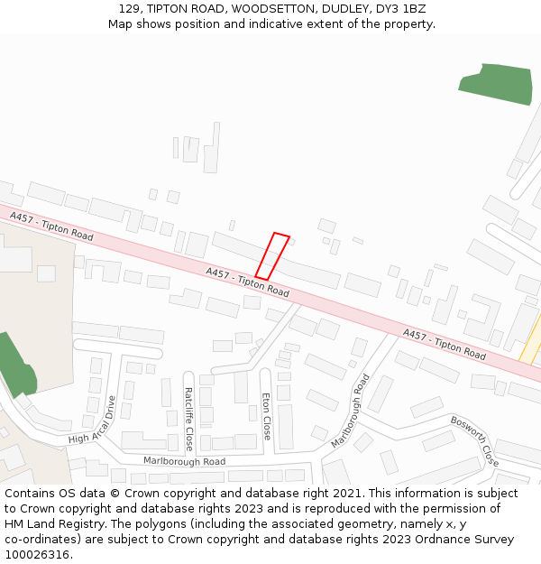 129, TIPTON ROAD, WOODSETTON, DUDLEY, DY3 1BZ: Location map and indicative extent of plot