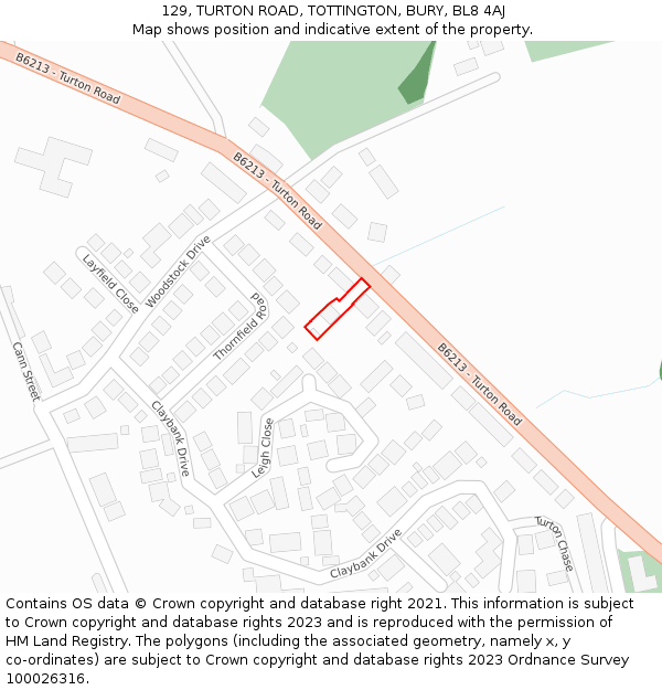 129, TURTON ROAD, TOTTINGTON, BURY, BL8 4AJ: Location map and indicative extent of plot