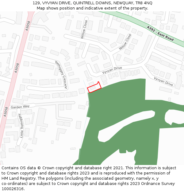 129, VYVYAN DRIVE, QUINTRELL DOWNS, NEWQUAY, TR8 4NQ: Location map and indicative extent of plot