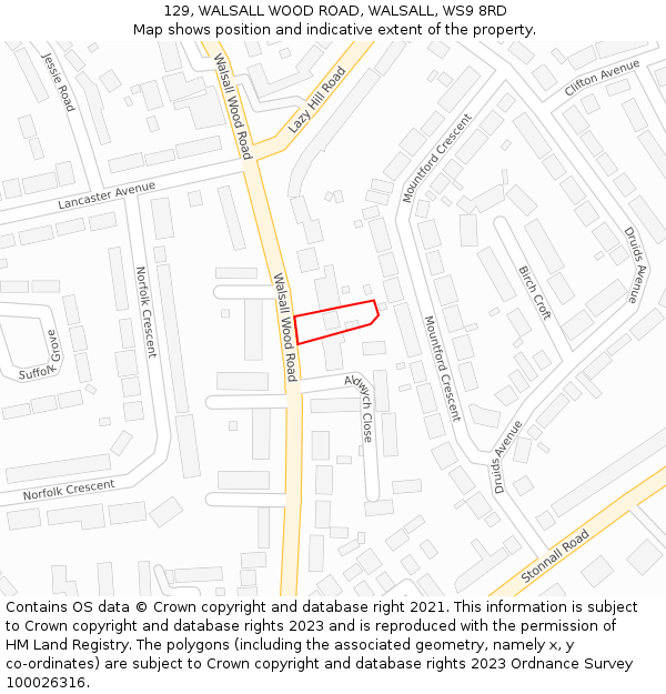 129, WALSALL WOOD ROAD, WALSALL, WS9 8RD: Location map and indicative extent of plot