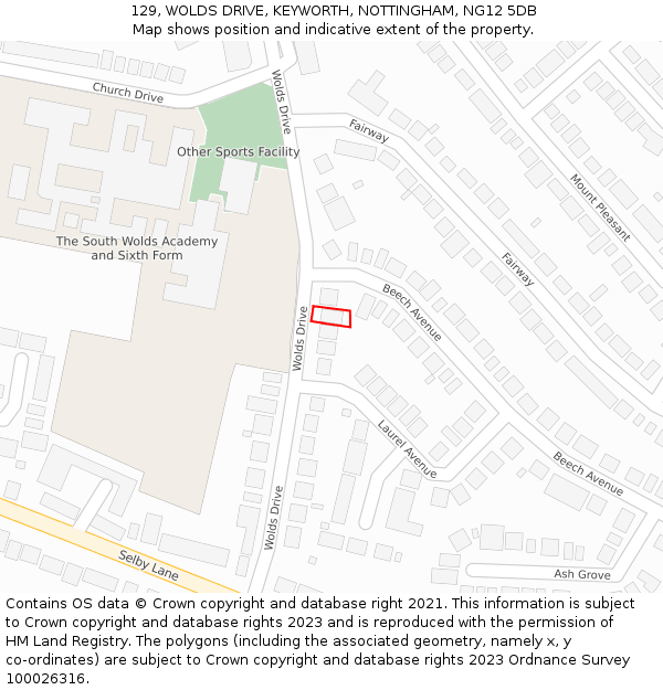 129, WOLDS DRIVE, KEYWORTH, NOTTINGHAM, NG12 5DB: Location map and indicative extent of plot