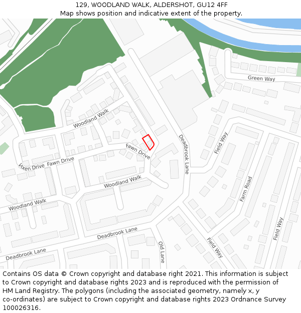 129, WOODLAND WALK, ALDERSHOT, GU12 4FF: Location map and indicative extent of plot