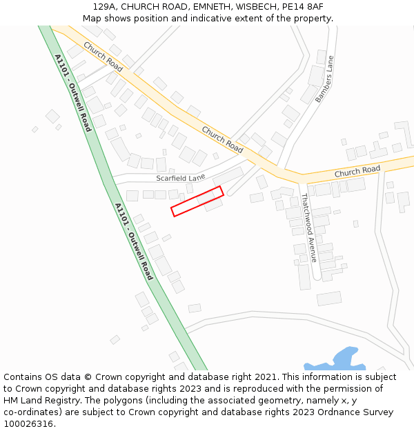 129A, CHURCH ROAD, EMNETH, WISBECH, PE14 8AF: Location map and indicative extent of plot