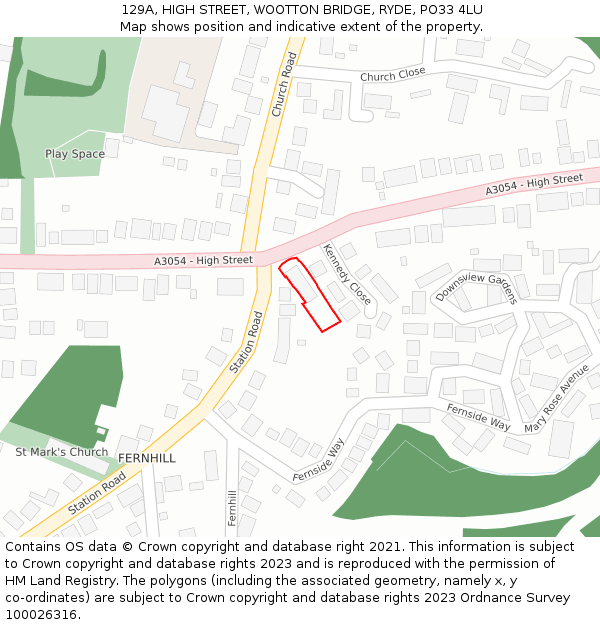 129A, HIGH STREET, WOOTTON BRIDGE, RYDE, PO33 4LU: Location map and indicative extent of plot