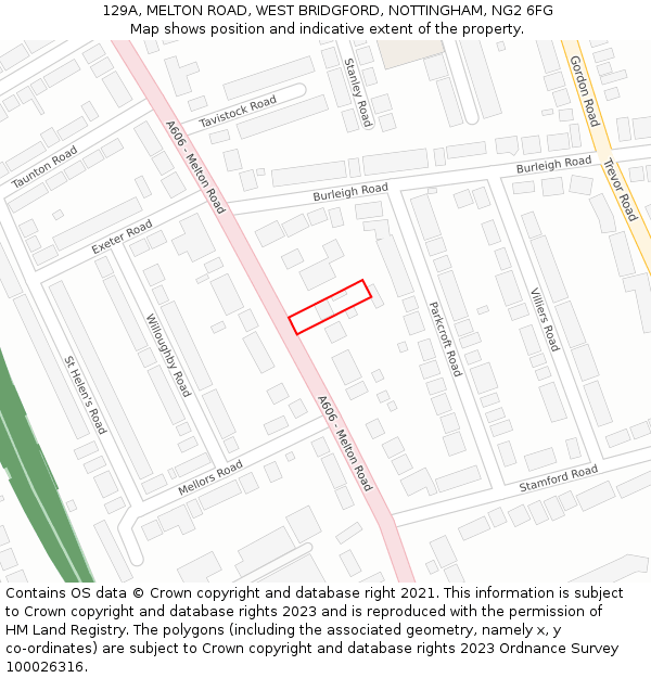 129A, MELTON ROAD, WEST BRIDGFORD, NOTTINGHAM, NG2 6FG: Location map and indicative extent of plot