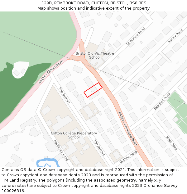 129B, PEMBROKE ROAD, CLIFTON, BRISTOL, BS8 3ES: Location map and indicative extent of plot