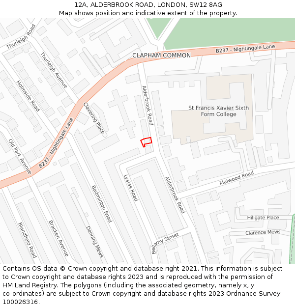 12A, ALDERBROOK ROAD, LONDON, SW12 8AG: Location map and indicative extent of plot