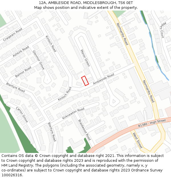 12A, AMBLESIDE ROAD, MIDDLESBROUGH, TS6 0ET: Location map and indicative extent of plot