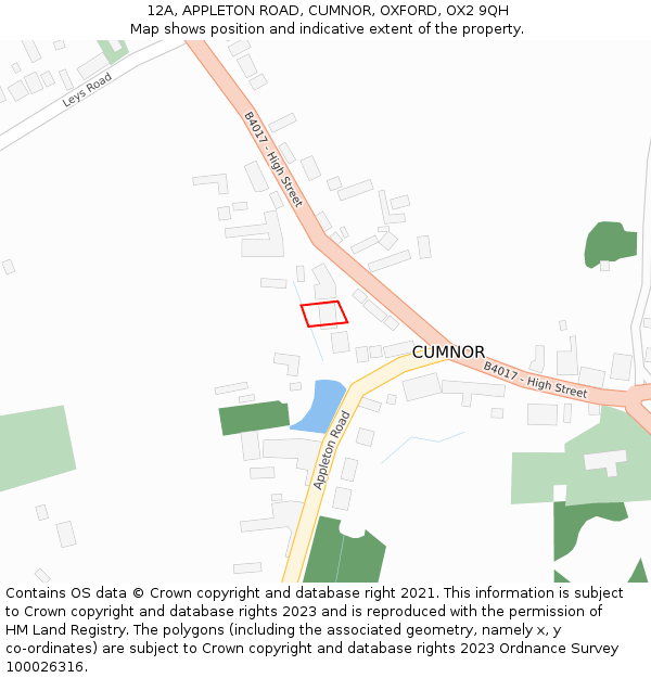 12A, APPLETON ROAD, CUMNOR, OXFORD, OX2 9QH: Location map and indicative extent of plot