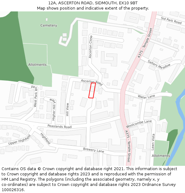 12A, ASCERTON ROAD, SIDMOUTH, EX10 9BT: Location map and indicative extent of plot