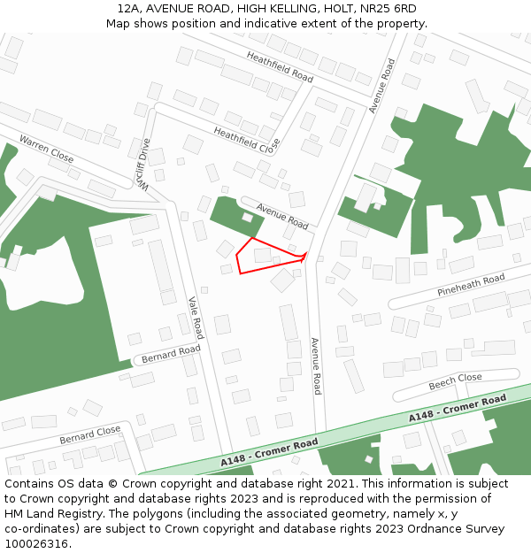 12A, AVENUE ROAD, HIGH KELLING, HOLT, NR25 6RD: Location map and indicative extent of plot