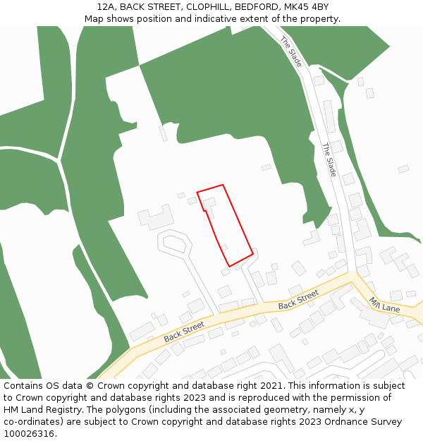 12A, BACK STREET, CLOPHILL, BEDFORD, MK45 4BY: Location map and indicative extent of plot