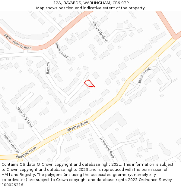 12A, BAYARDS, WARLINGHAM, CR6 9BP: Location map and indicative extent of plot