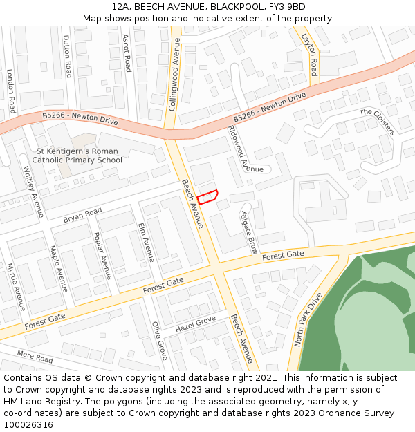 12A, BEECH AVENUE, BLACKPOOL, FY3 9BD: Location map and indicative extent of plot