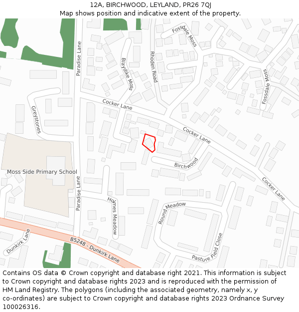 12A, BIRCHWOOD, LEYLAND, PR26 7QJ: Location map and indicative extent of plot