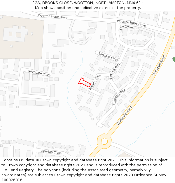 12A, BROOKS CLOSE, WOOTTON, NORTHAMPTON, NN4 6FH: Location map and indicative extent of plot