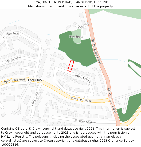 12A, BRYN LUPUS DRIVE, LLANDUDNO, LL30 1SF: Location map and indicative extent of plot