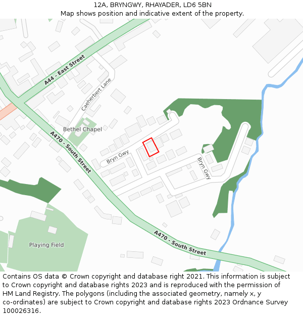 12A, BRYNGWY, RHAYADER, LD6 5BN: Location map and indicative extent of plot