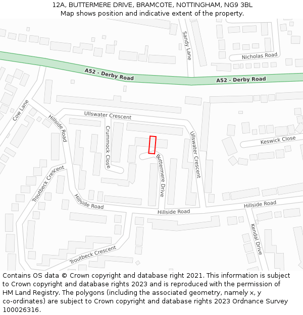 12A, BUTTERMERE DRIVE, BRAMCOTE, NOTTINGHAM, NG9 3BL: Location map and indicative extent of plot