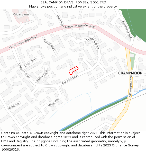 12A, CAMPION DRIVE, ROMSEY, SO51 7RD: Location map and indicative extent of plot