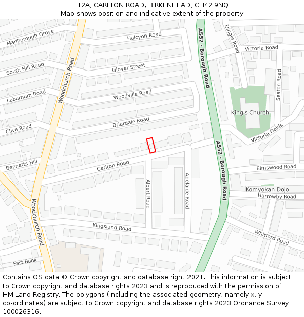 12A, CARLTON ROAD, BIRKENHEAD, CH42 9NQ: Location map and indicative extent of plot