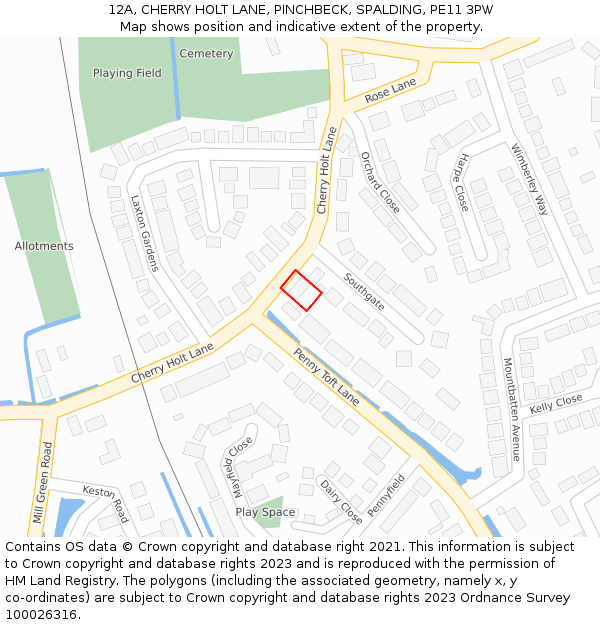 12A, CHERRY HOLT LANE, PINCHBECK, SPALDING, PE11 3PW: Location map and indicative extent of plot