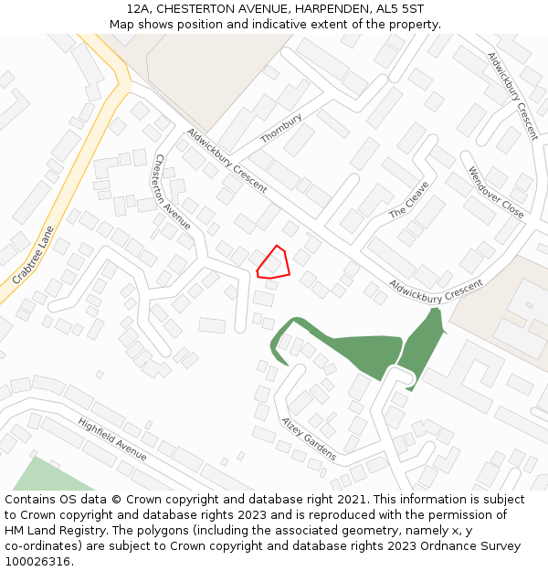 12A, CHESTERTON AVENUE, HARPENDEN, AL5 5ST: Location map and indicative extent of plot
