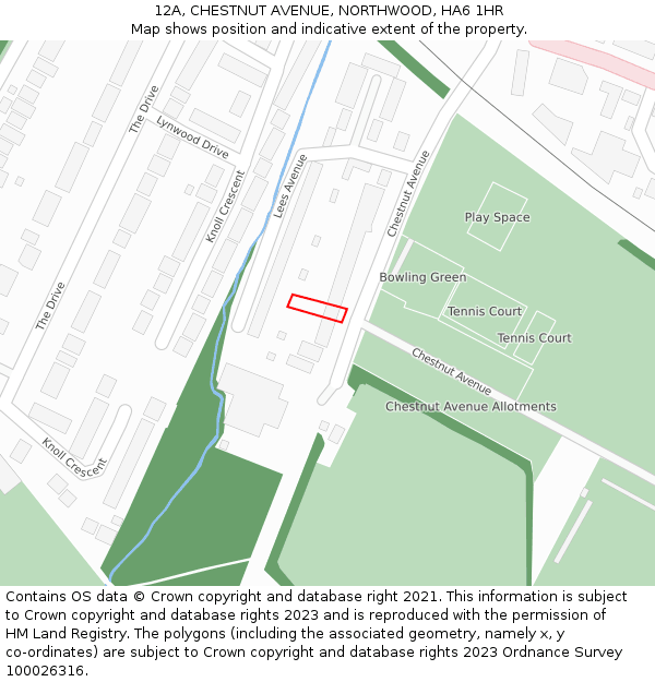 12A, CHESTNUT AVENUE, NORTHWOOD, HA6 1HR: Location map and indicative extent of plot