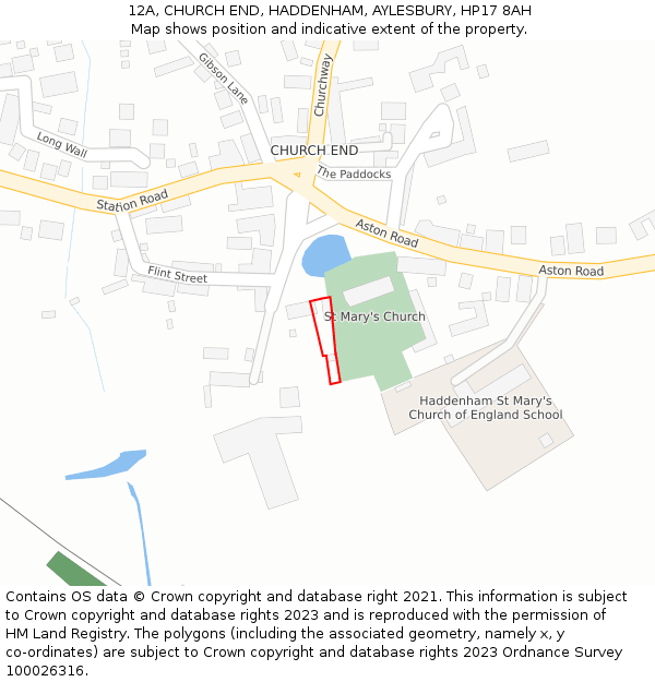 12A, CHURCH END, HADDENHAM, AYLESBURY, HP17 8AH: Location map and indicative extent of plot