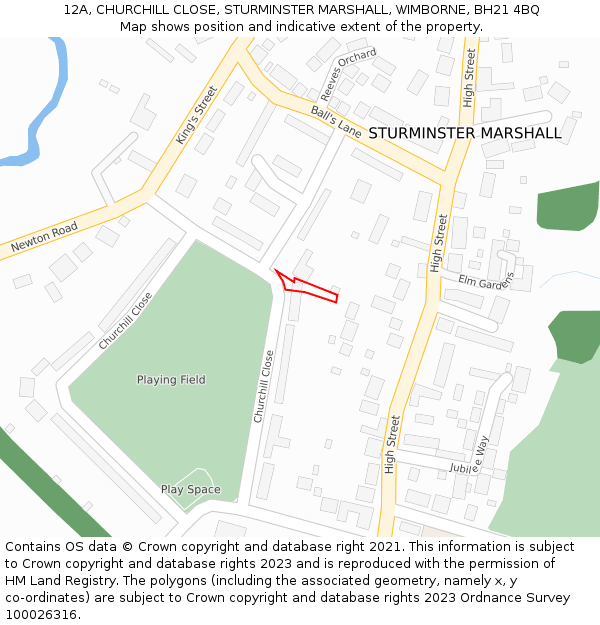 12A, CHURCHILL CLOSE, STURMINSTER MARSHALL, WIMBORNE, BH21 4BQ: Location map and indicative extent of plot