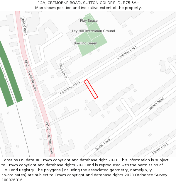 12A, CREMORNE ROAD, SUTTON COLDFIELD, B75 5AH: Location map and indicative extent of plot