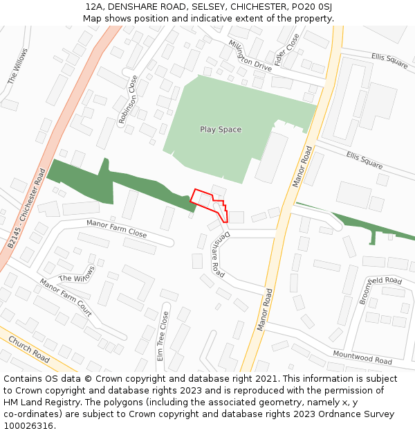 12A, DENSHARE ROAD, SELSEY, CHICHESTER, PO20 0SJ: Location map and indicative extent of plot