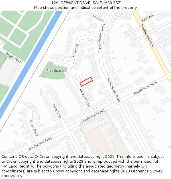 12A, DERWENT DRIVE, SALE, M33 3SZ: Location map and indicative extent of plot