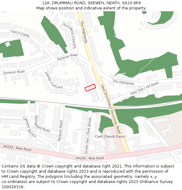 12A, DRUMMAU ROAD, SKEWEN, NEATH, SA10 6PA: Location map and indicative extent of plot