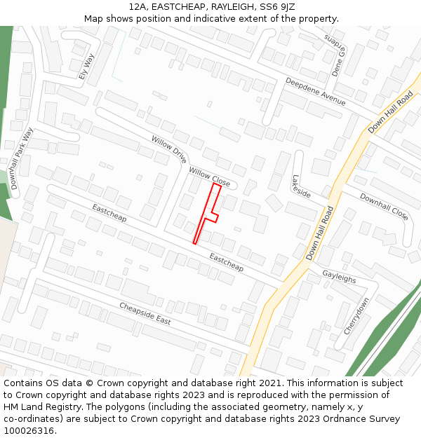 12A, EASTCHEAP, RAYLEIGH, SS6 9JZ: Location map and indicative extent of plot
