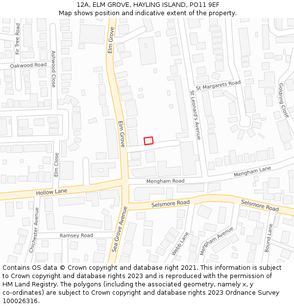 12A, ELM GROVE, HAYLING ISLAND, PO11 9EF: Location map and indicative extent of plot