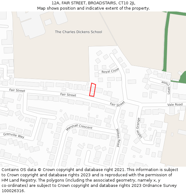 12A, FAIR STREET, BROADSTAIRS, CT10 2JL: Location map and indicative extent of plot